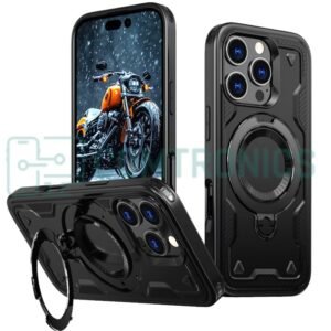 Heavy Duty Shockproof MagSafe-Compatible Phone Case with Rotatable Ring Stand for iPhone 16